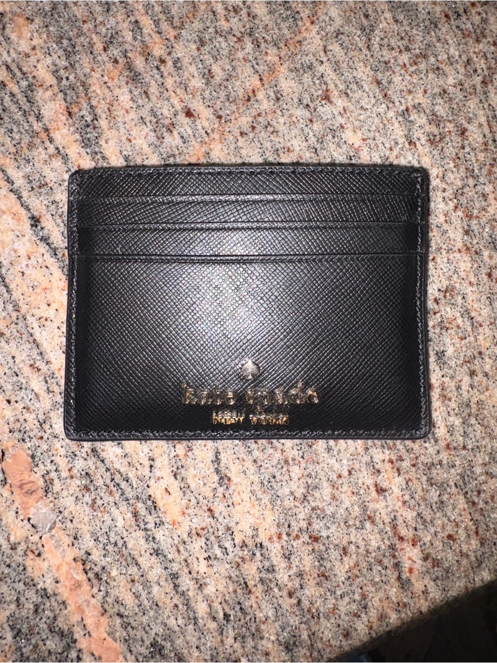 kate spade Black Saffiano Leather Card Case with Gold Logo